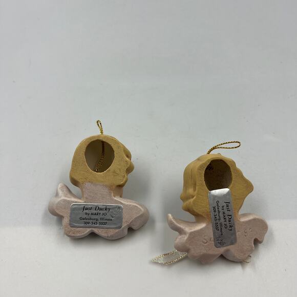 Vtg Set 2 Ceramic Angel Cherub Head Christmas Ornaments Just Ducky Mary Handmade - Picture 4 of 4